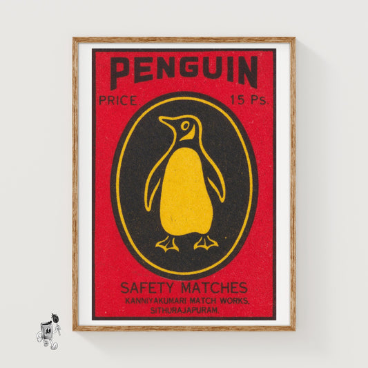 Penguin - vintage matchbox label print