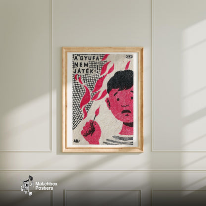 Child with Lit Match - vintage matchbox label print - bedroom mockup