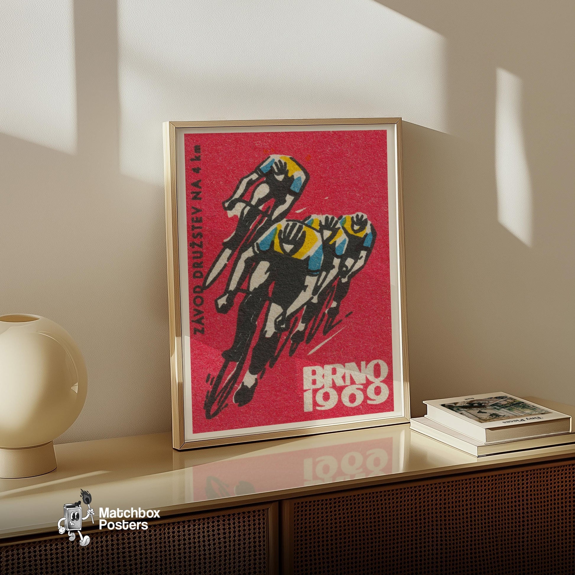 Track Cycling World Championship Brno - vintage matchbox label print - size comparison