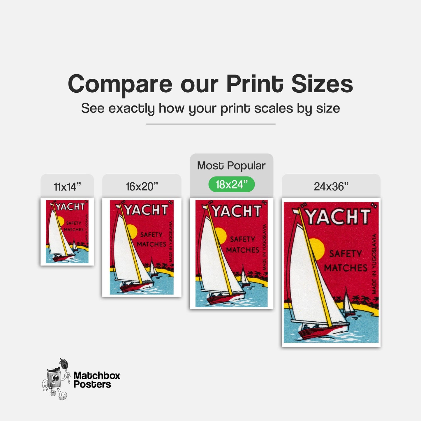 Sailing Yacht - vintage matchbox label print - gallery wall preview