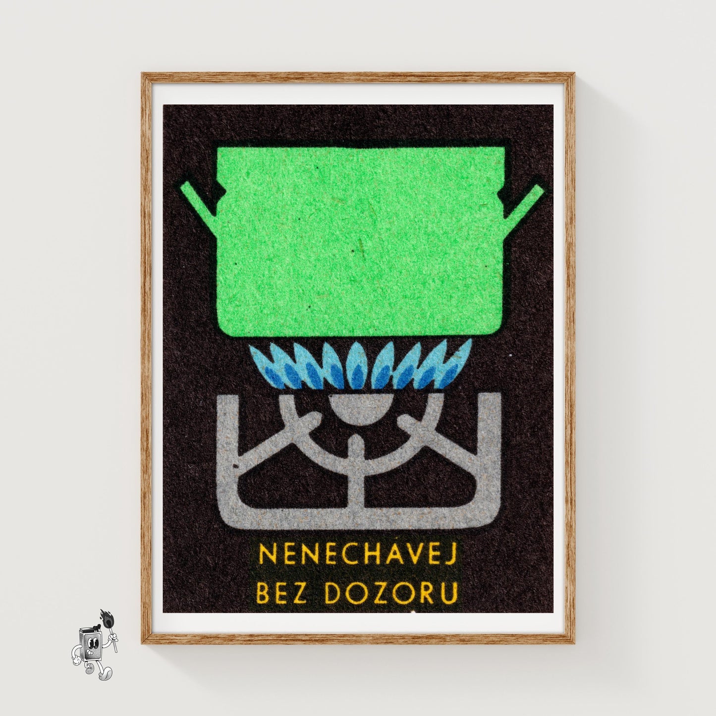 Green Pot on Gas Stove - vintage matchbox label print