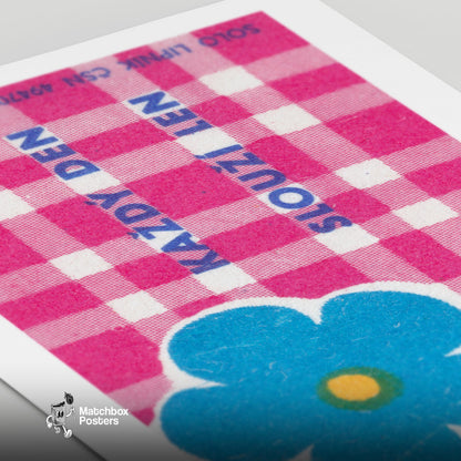 Blue Flower Table Cloth - vintage matchbox label print - close-up detail