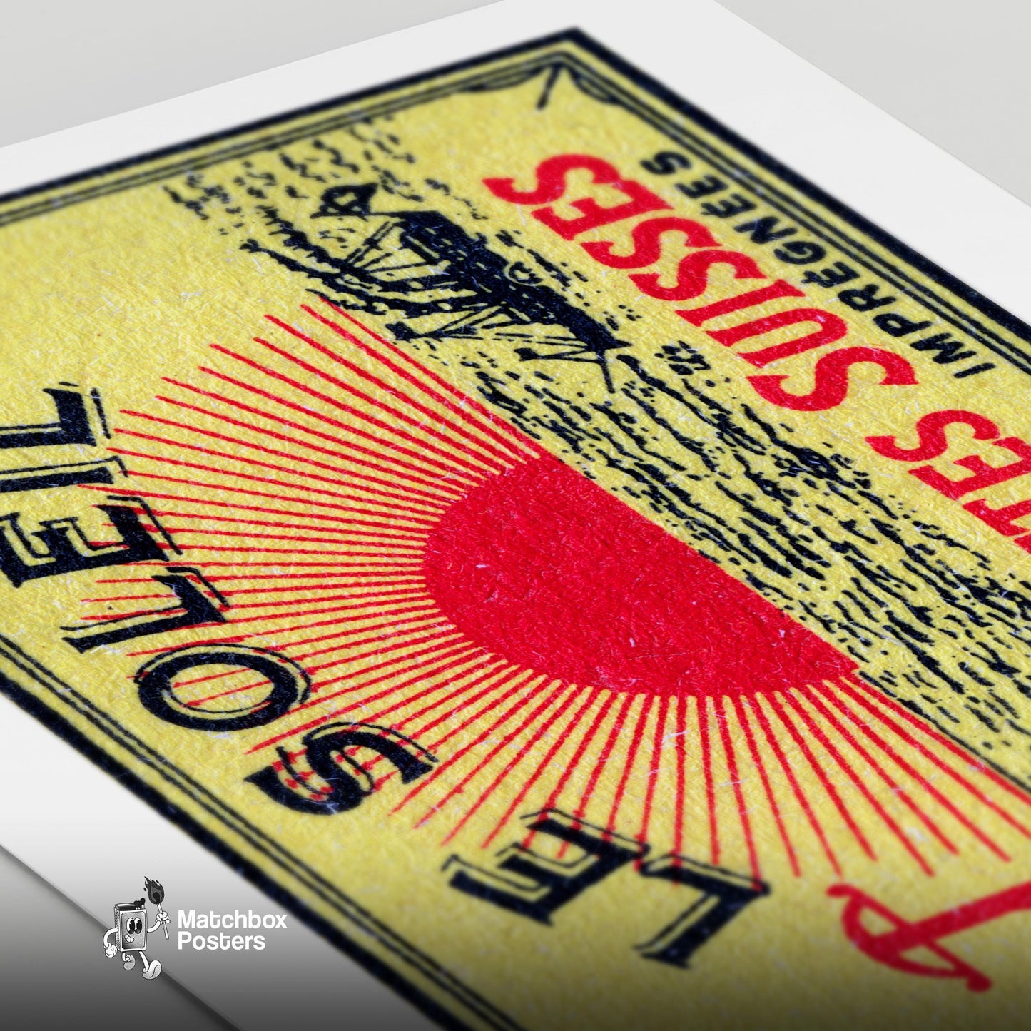 Sunrise - vintage matchbox label print - close-up detail