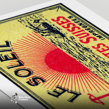 Sunrise - vintage matchbox label print - close-up detail