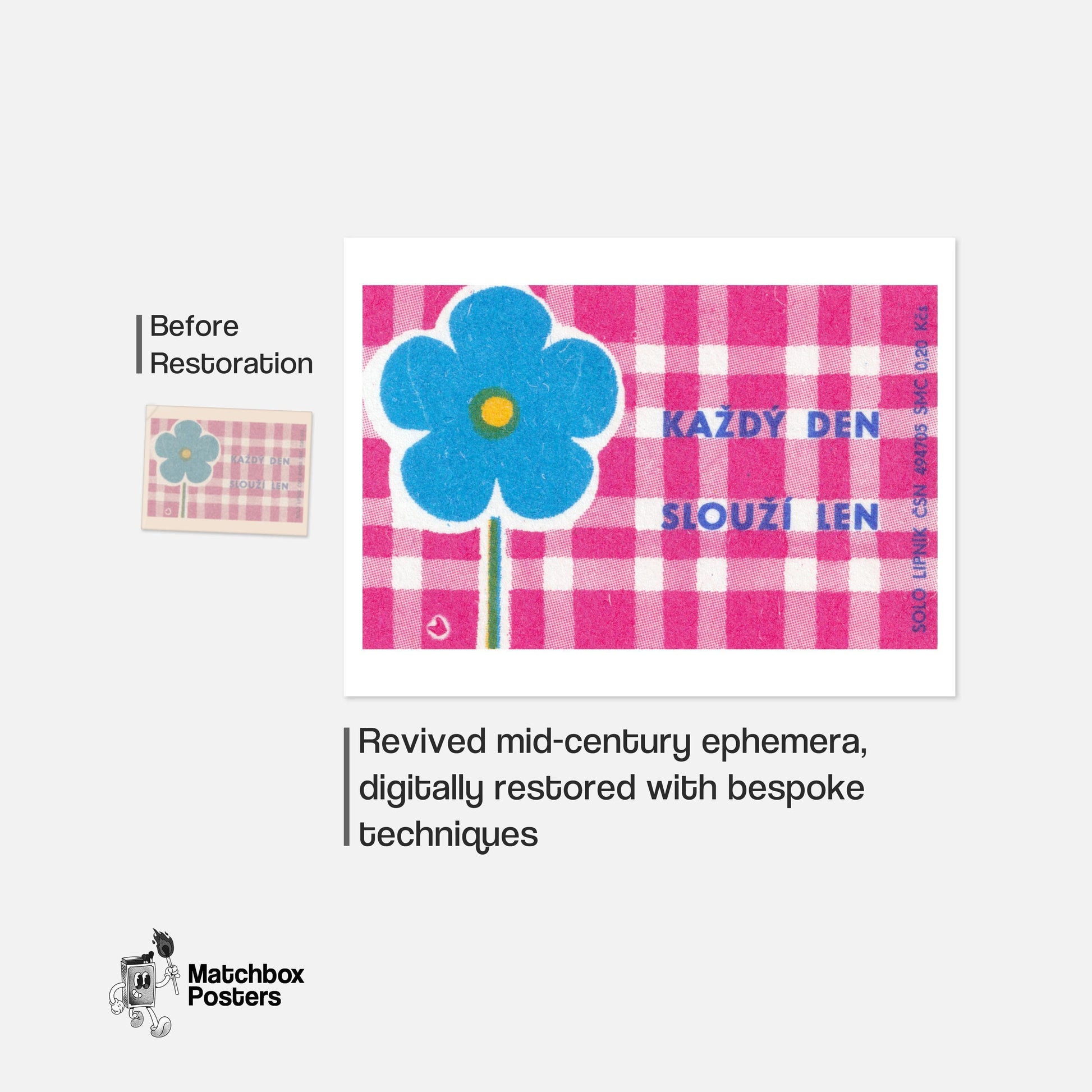 Blue Flower Table Cloth - vintage matchbox label print - framed wall art preview