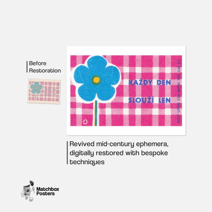 Blue Flower Table Cloth - vintage matchbox label print - framed wall art preview