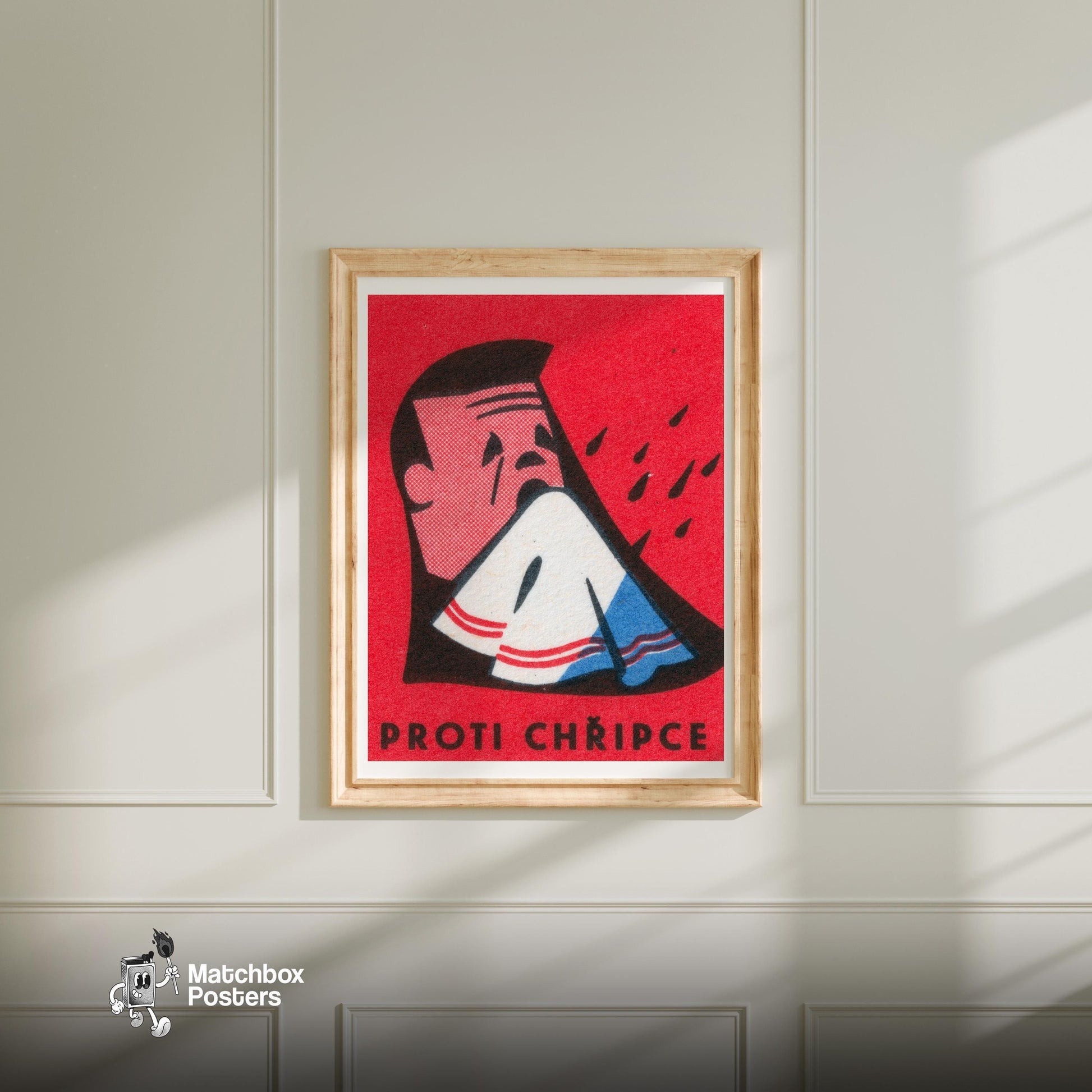 Protect Against Flu - vintage matchbox label print - bedroom mockup