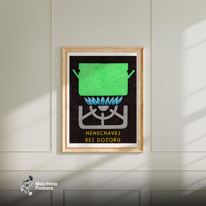 Green Pot on Gas Stove - vintage matchbox label print - bedroom mockup