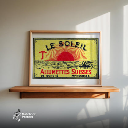 Sunrise - vintage matchbox label print - size comparison