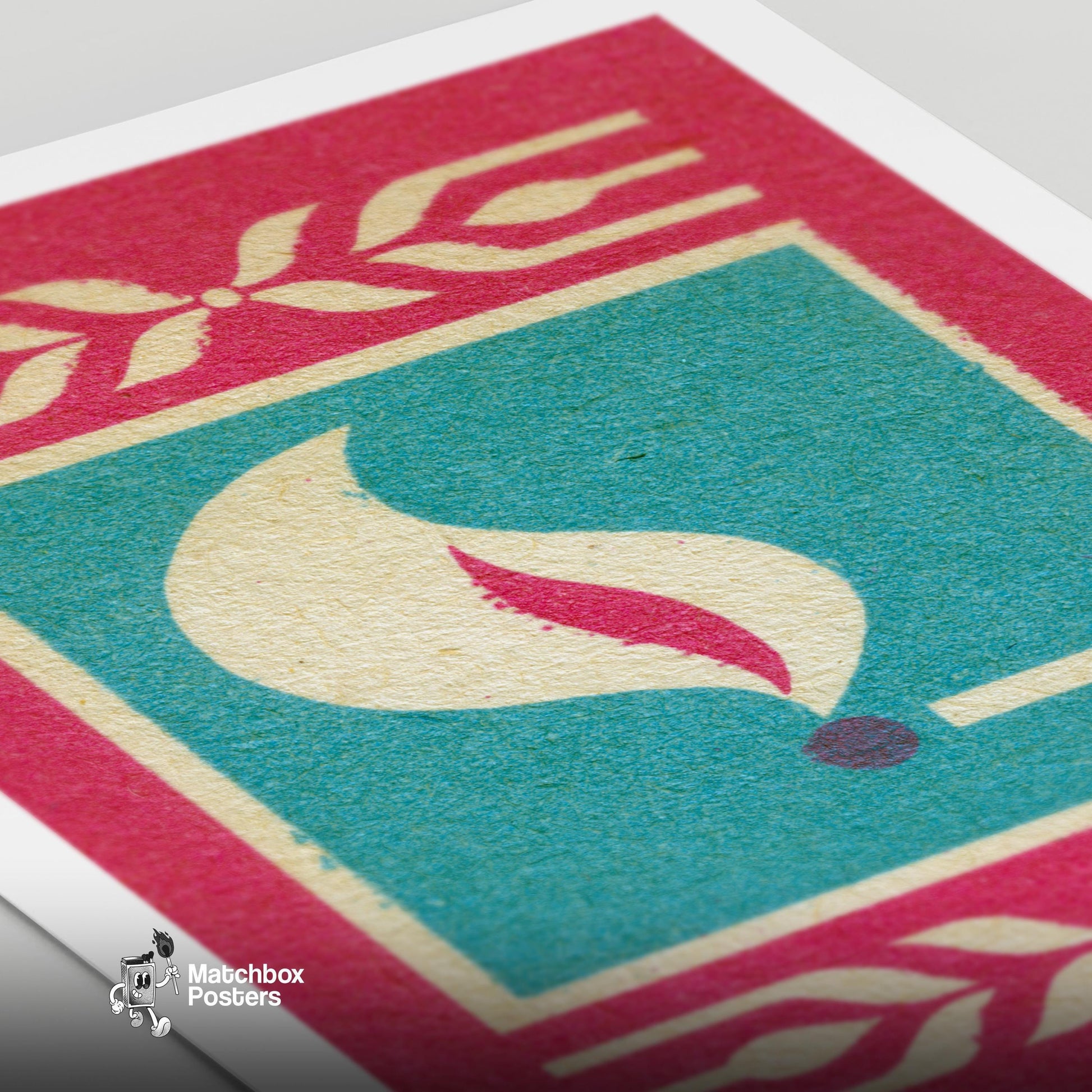 Abstract Flame - vintage matchbox label print - close-up detail