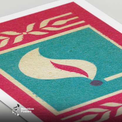 Abstract Flame - vintage matchbox label print - close-up detail
