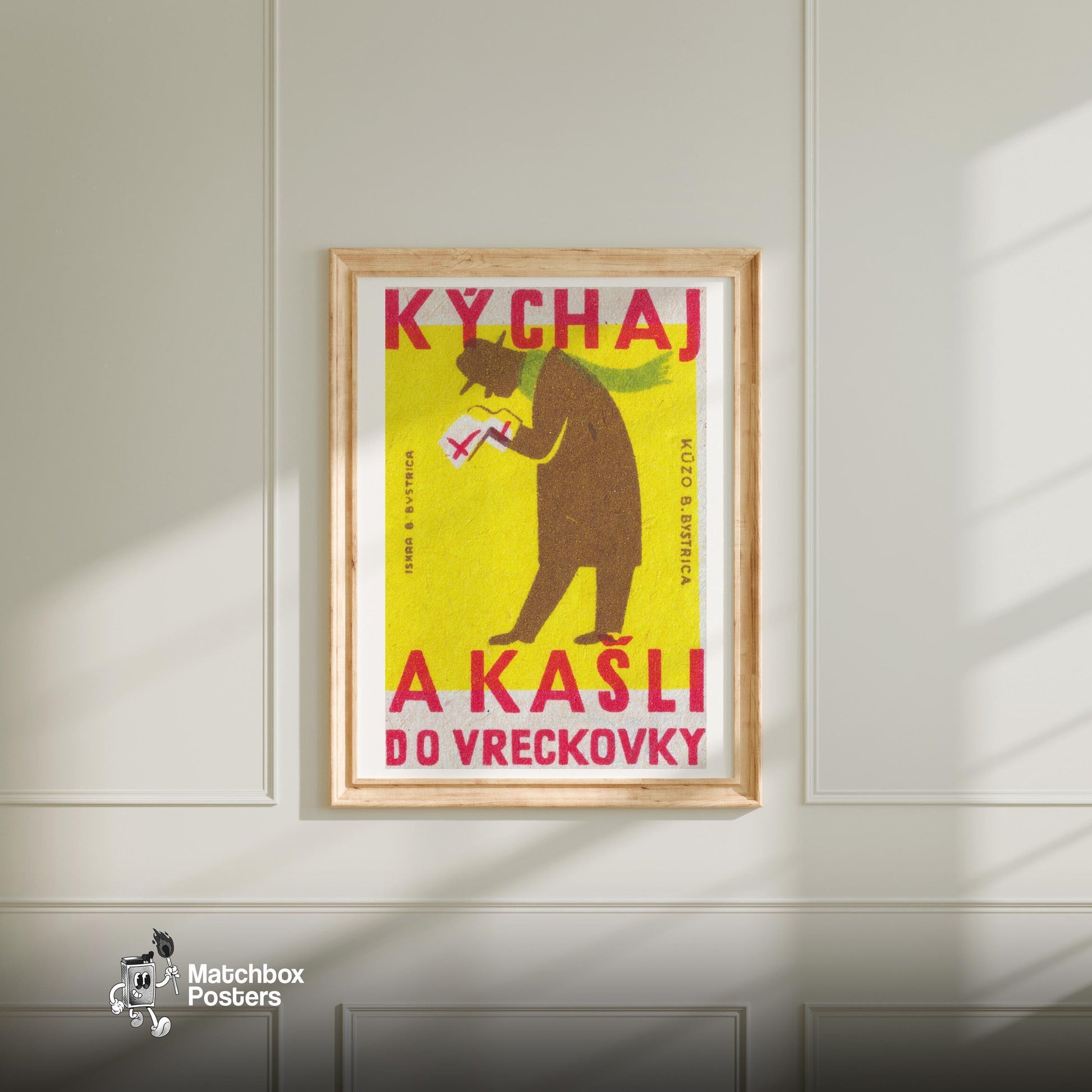 Silhouette Of A Person - vintage matchbox label print - bedroom mockup