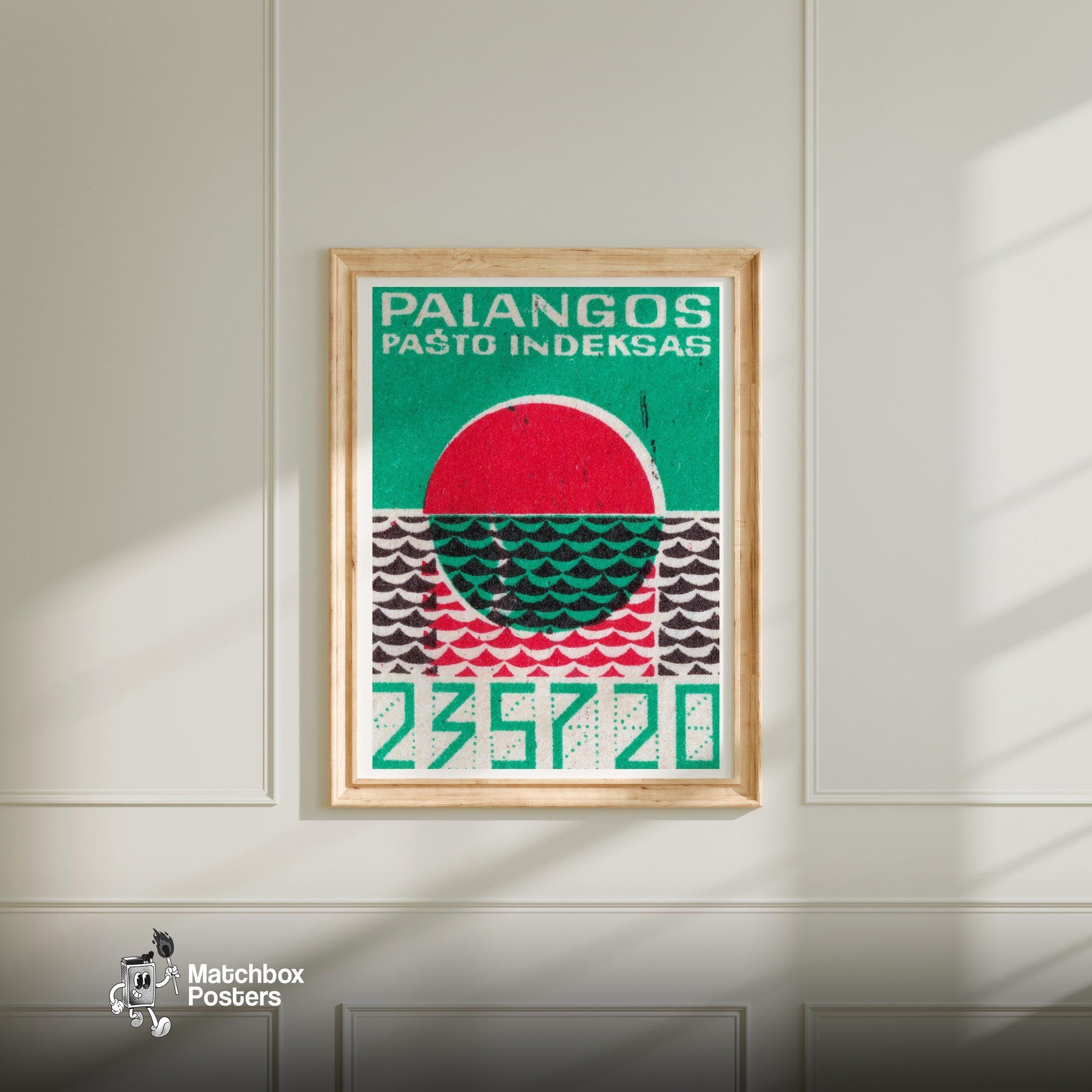 Red Sunset - vintage matchbox label print - bedroom mockup