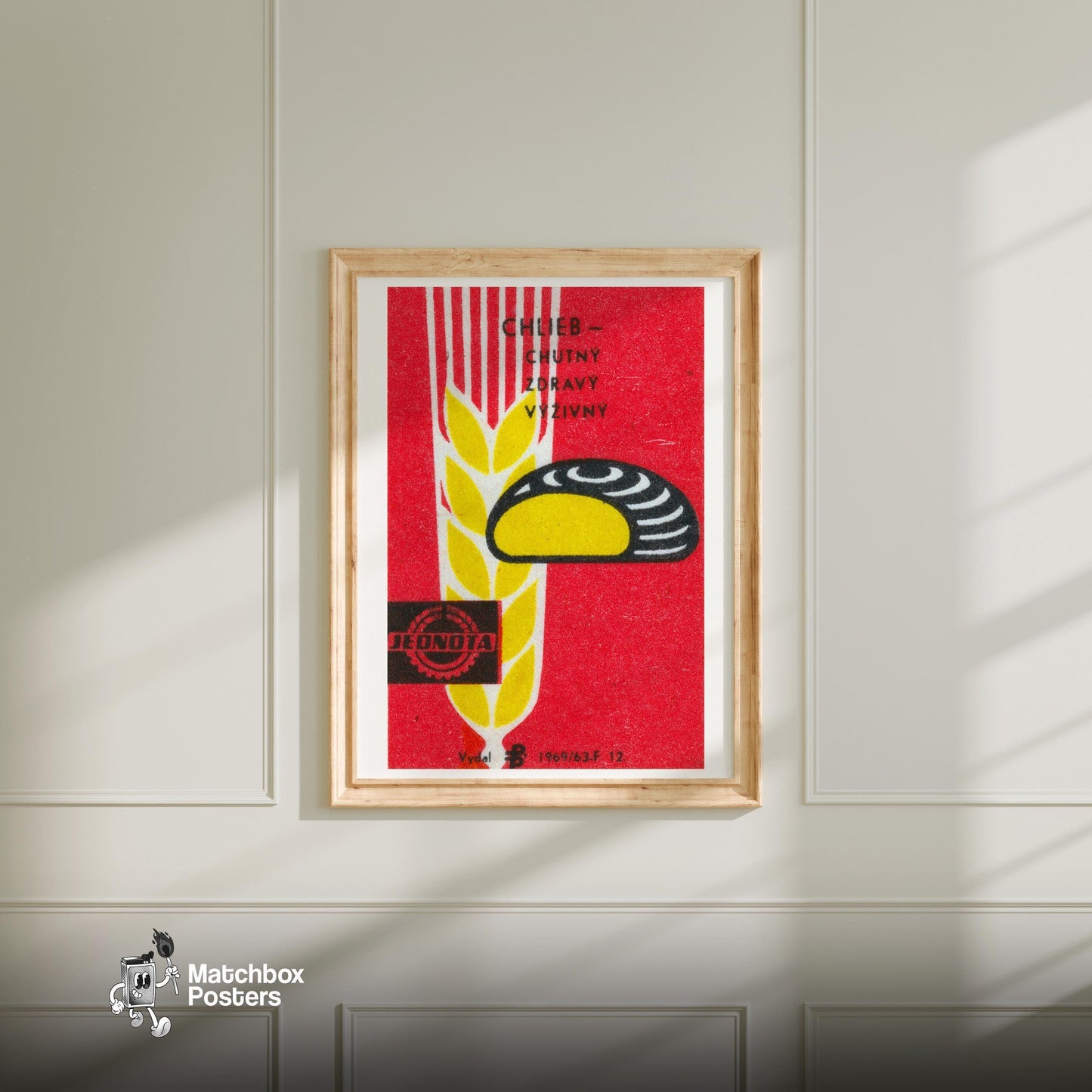 Bread and Wheat - vintage matchbox label print - bedroom mockup