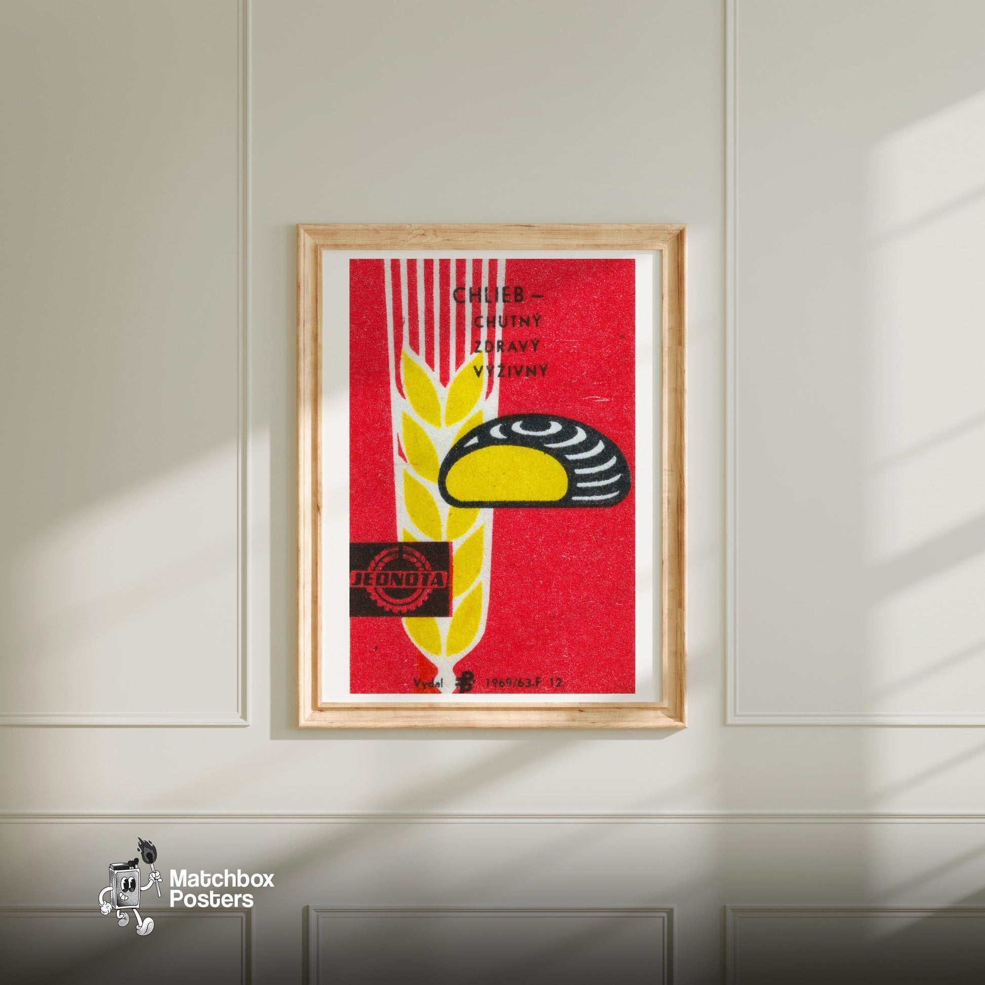 Bread and Wheat - vintage matchbox label print - bedroom mockup