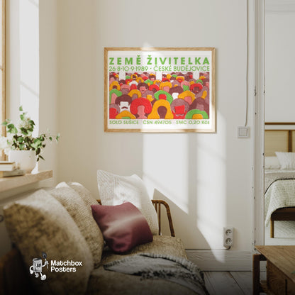 Human Crowd - vintage matchbox label print - living room mockup