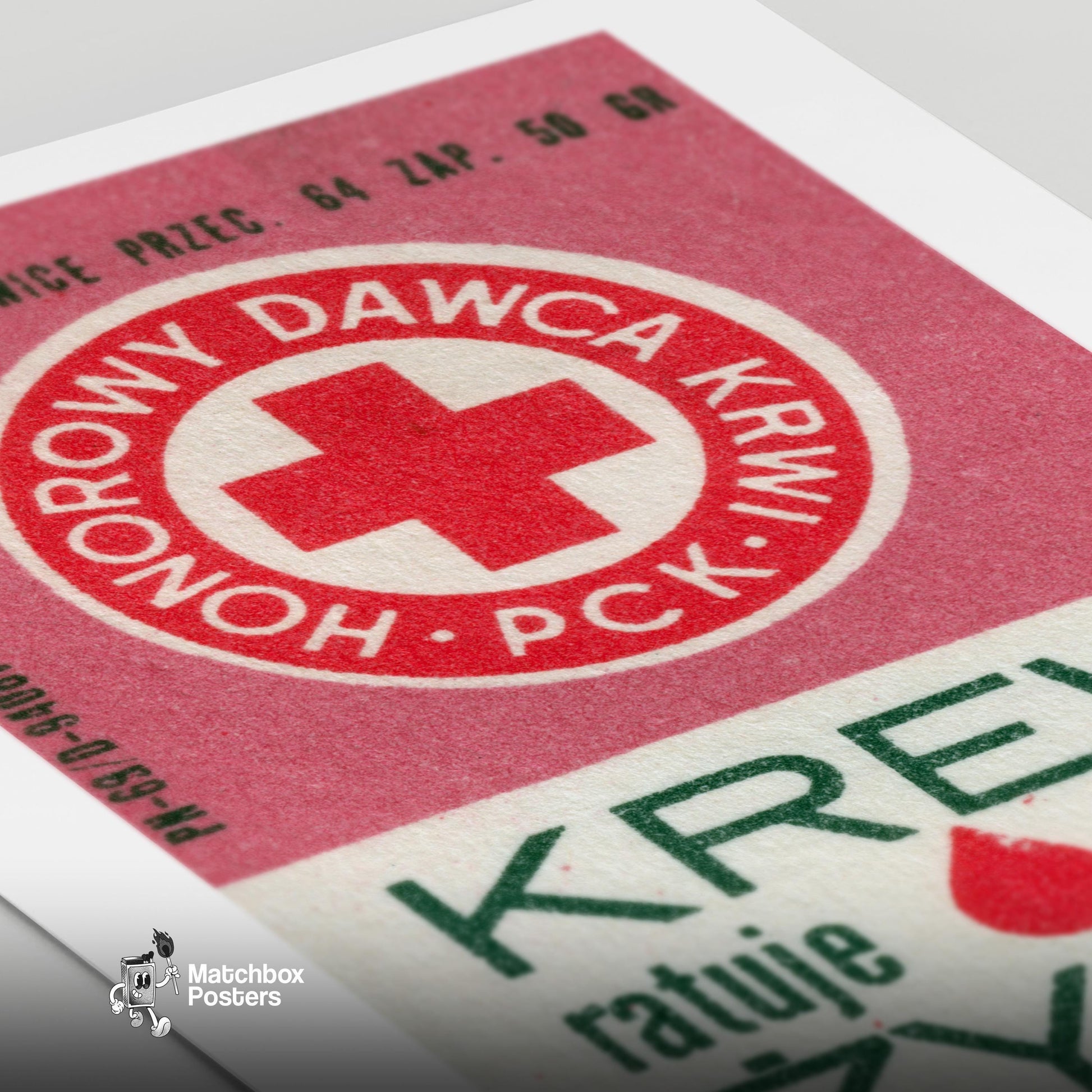 Blood Donation - vintage matchbox label print - close-up detail