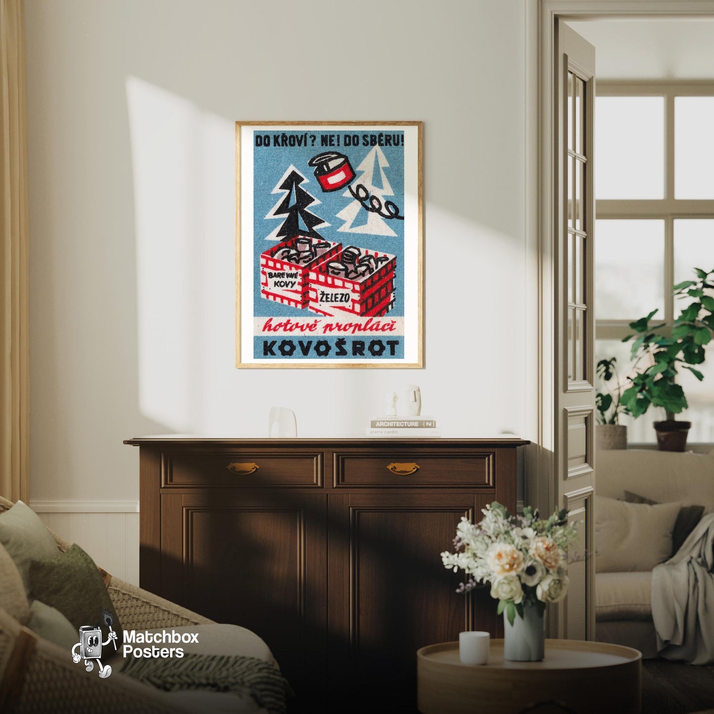 Collect Scrap Metal - vintage matchbox label print - living room mockup