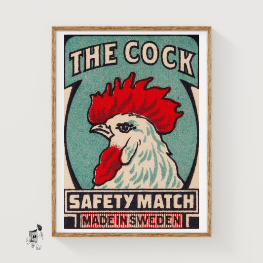 Rooster - vintage matchbox label print