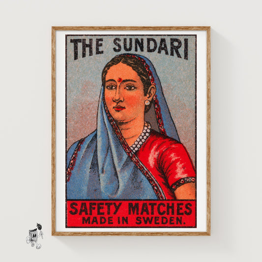 Sundari Woman - vintage matchbox label print