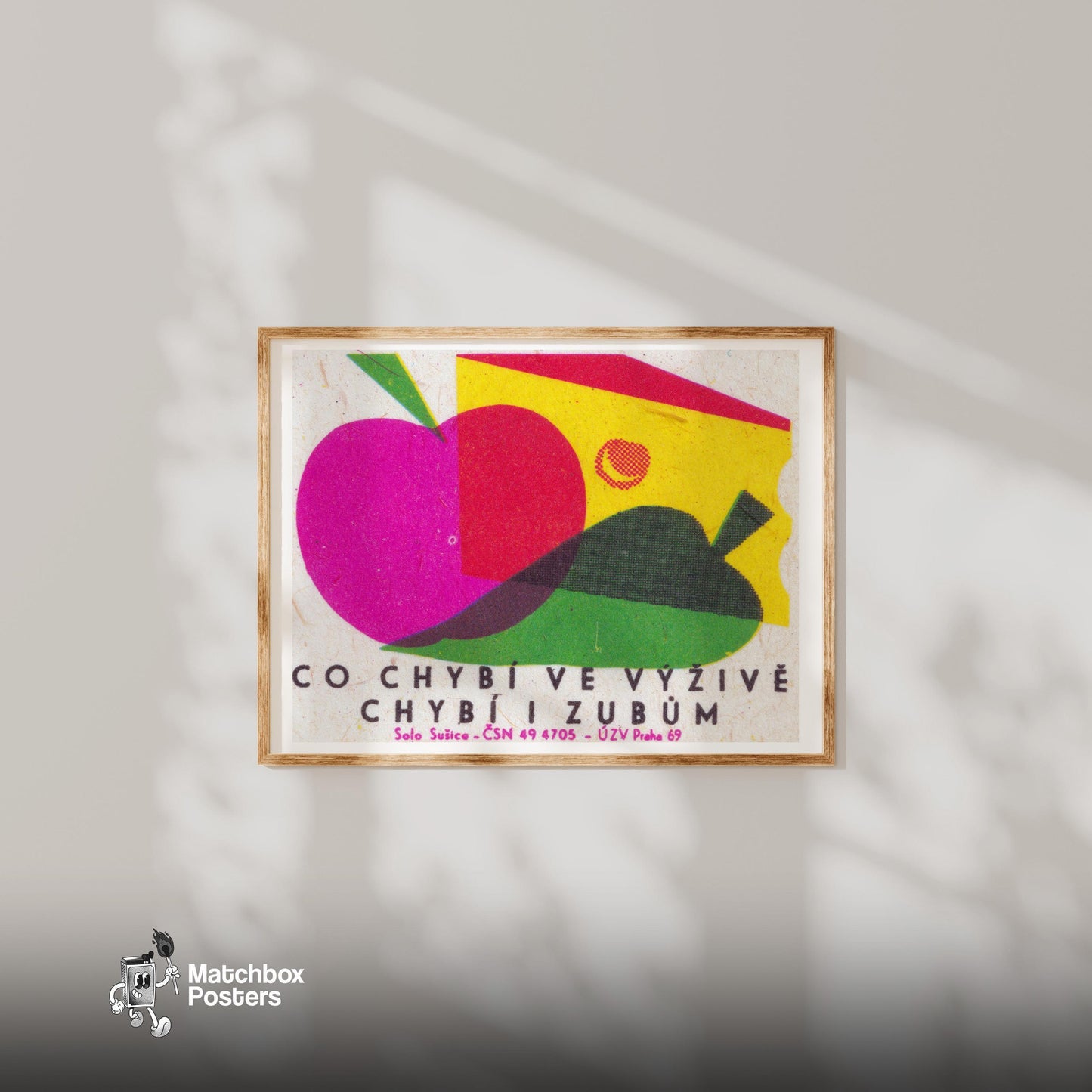 Apple and Pear - vintage matchbox label print - bedroom mockup