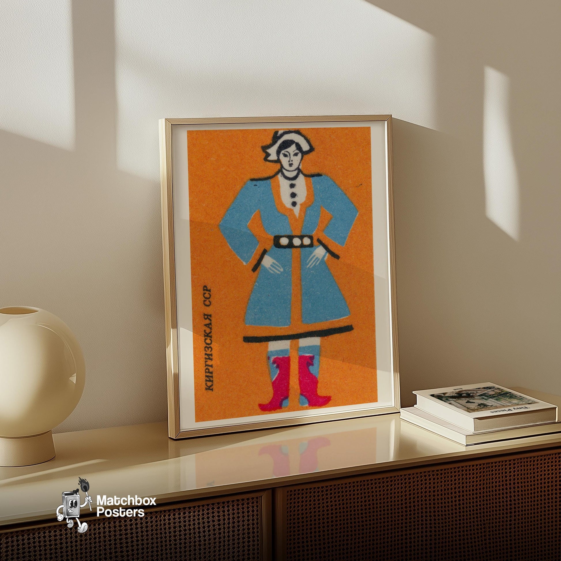 Kyrgyz Woman - vintage matchbox label print - size comparison