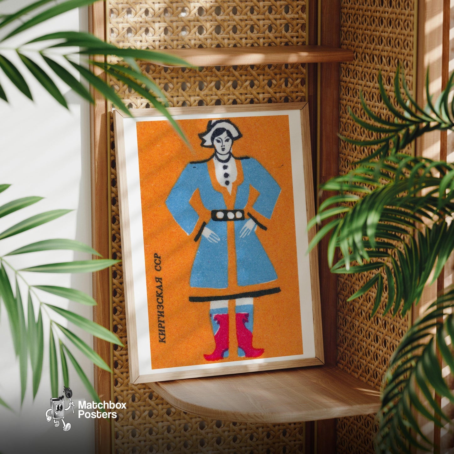 Kyrgyz Woman - vintage matchbox label print - office wall