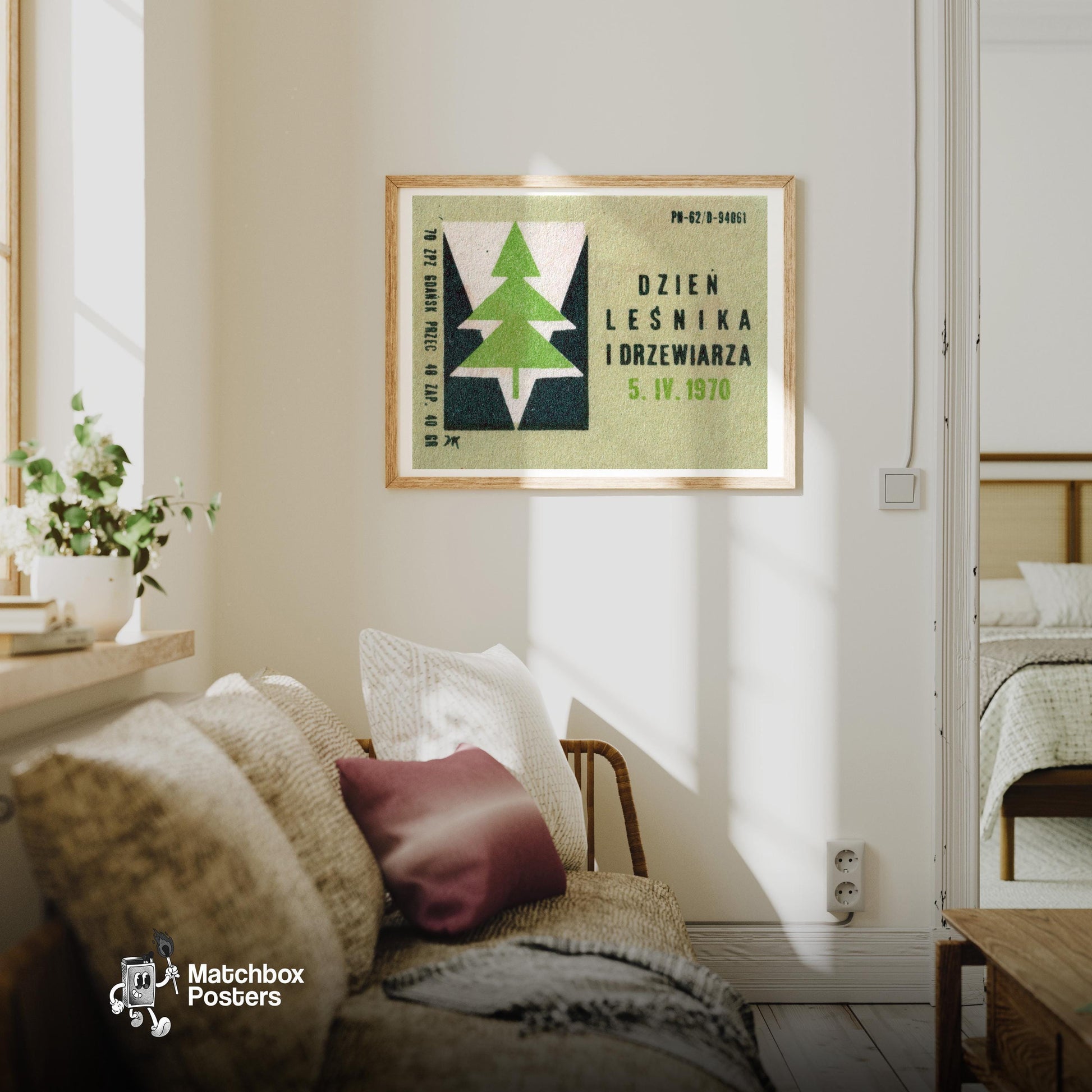 Tree - vintage matchbox label print - living room mockup
