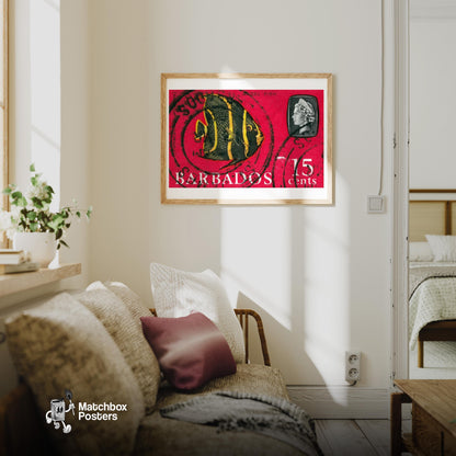 Angel Fish - vintage matchbox label print - living room mockup