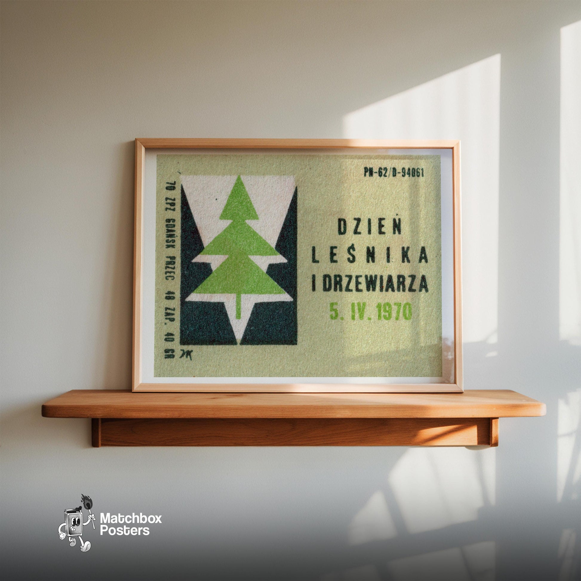 Tree - vintage matchbox label print - size comparison