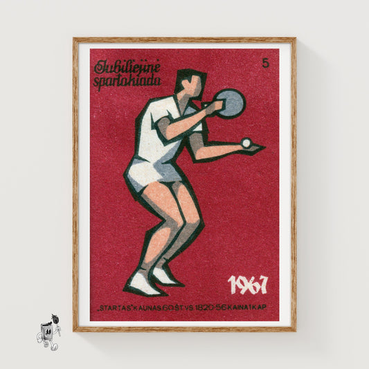 Table Tennis Player - vintage matchbox label print