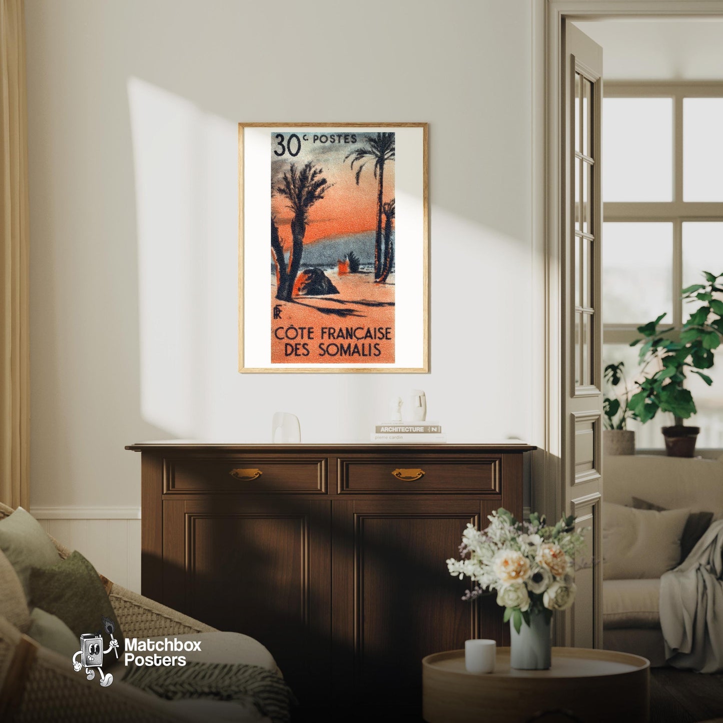 Desert Landscape - vintage matchbox label print - living room mockup