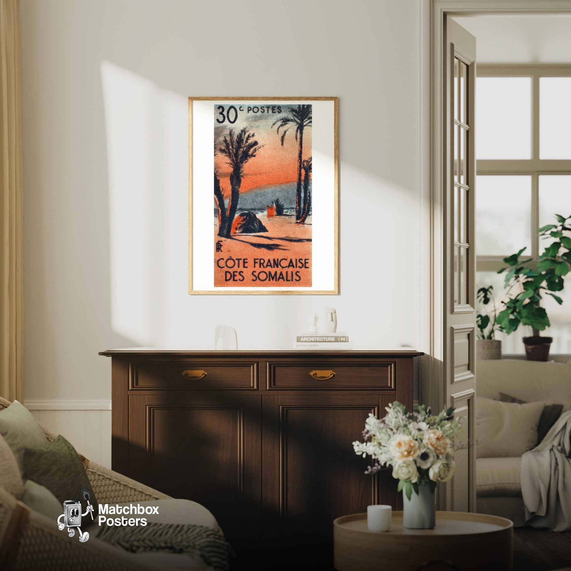 Desert Landscape - vintage matchbox label print - living room mockup