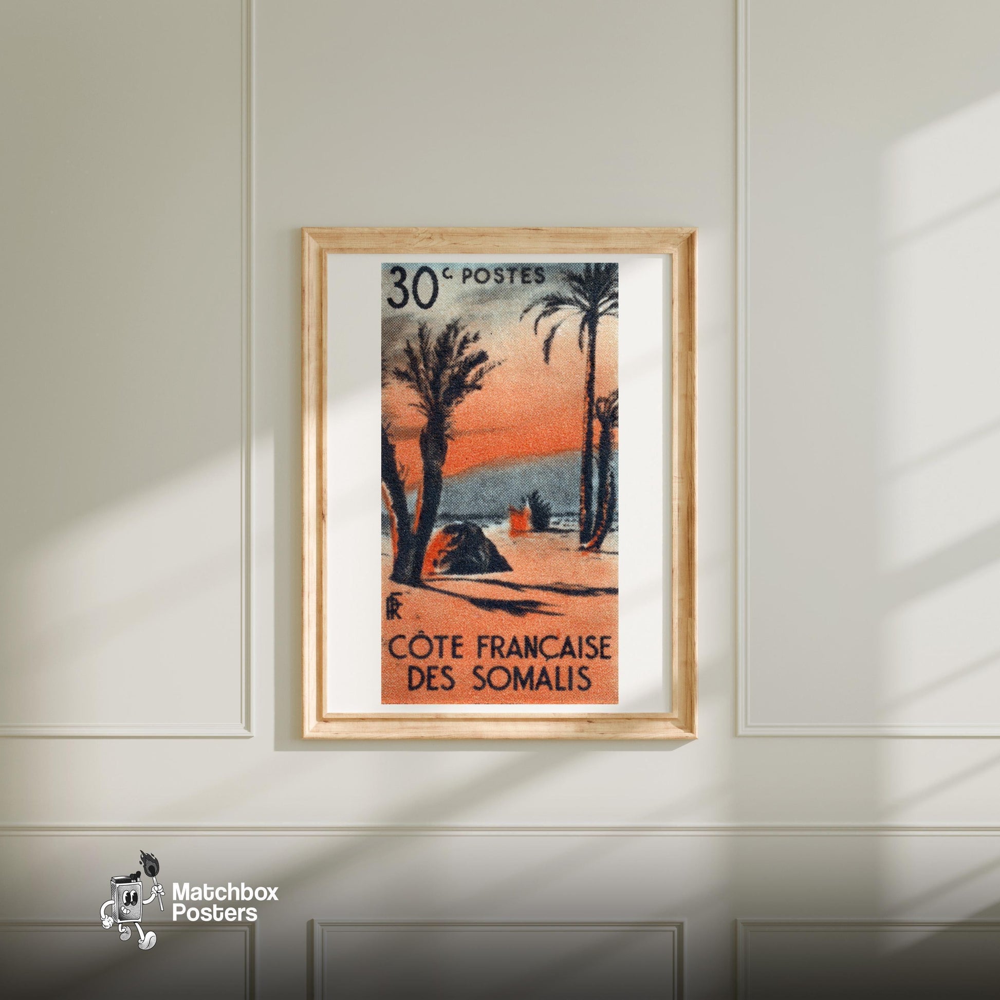 Desert Landscape - vintage matchbox label print - bedroom mockup
