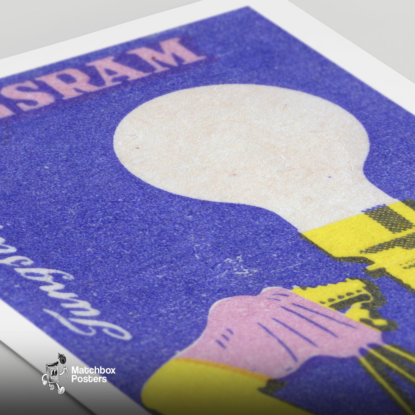 Light Bulb & Camera - vintage matchbox label print - close-up detail