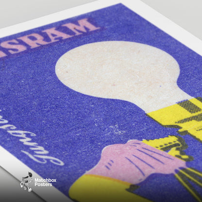 Light Bulb & Camera - vintage matchbox label print - close-up detail