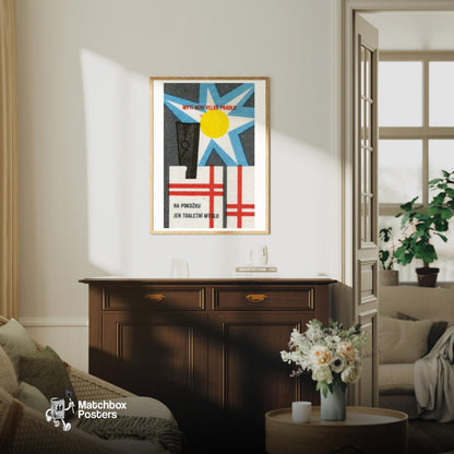 Star and Sun - vintage matchbox label print - living room mockup