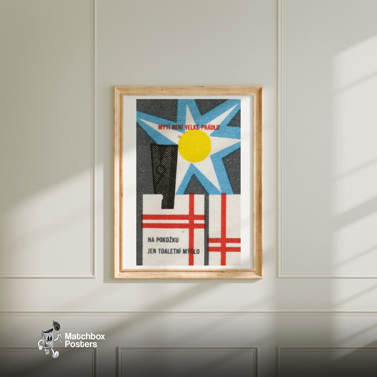 Star and Sun - vintage matchbox label print - bedroom mockup
