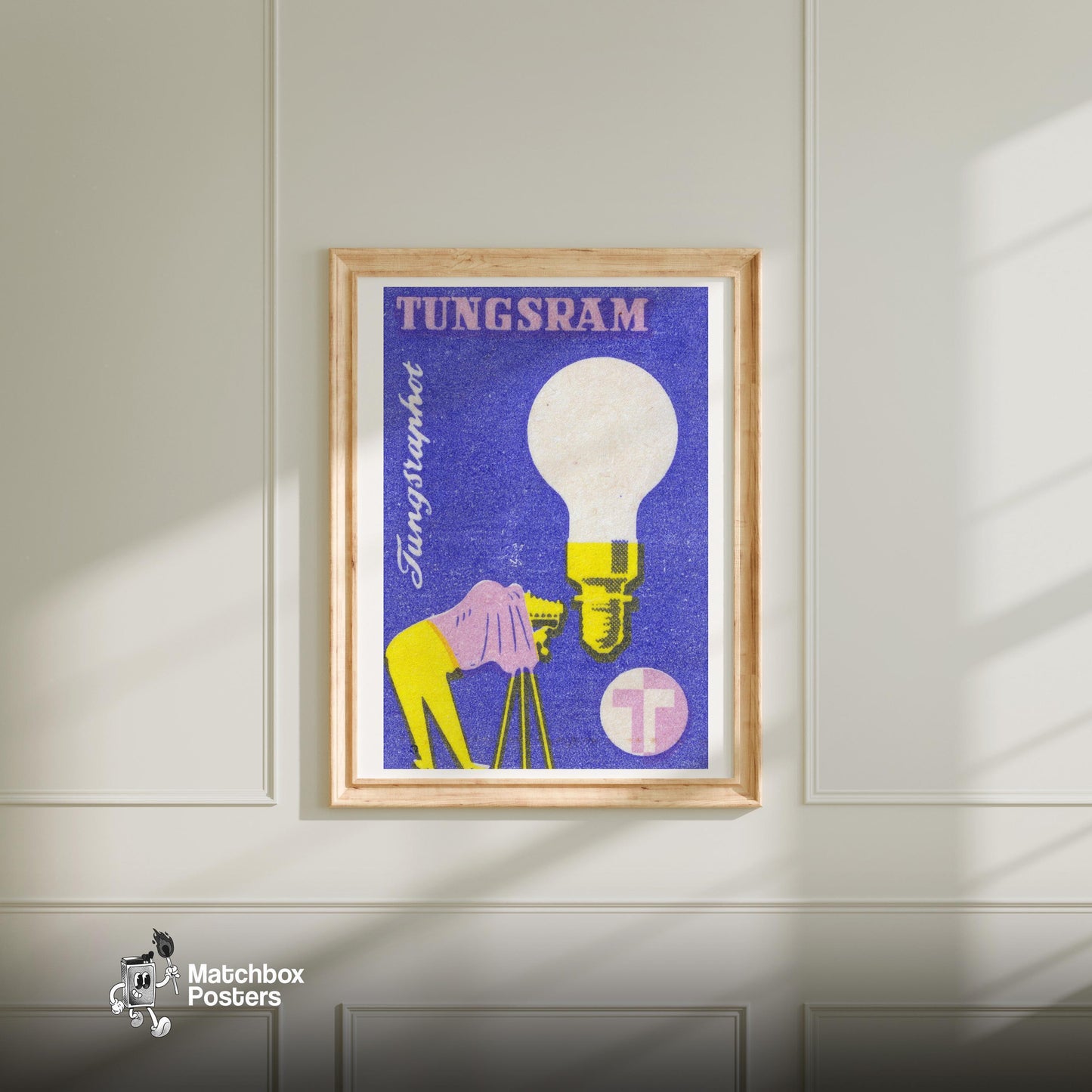 Light Bulb & Camera - vintage matchbox label print - bedroom mockup