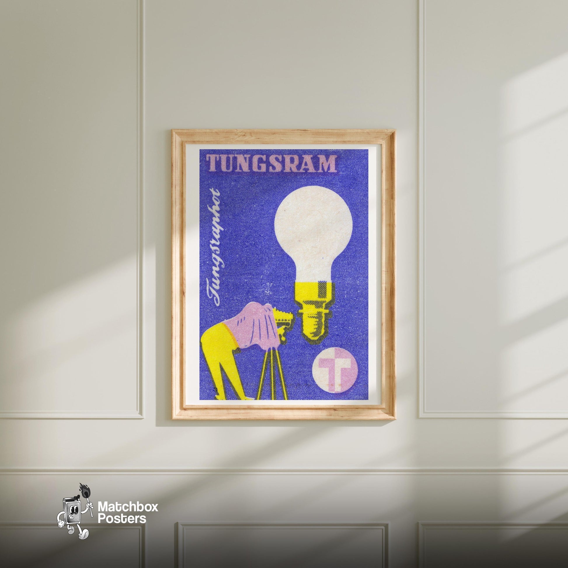 Light Bulb & Camera - vintage matchbox label print - bedroom mockup