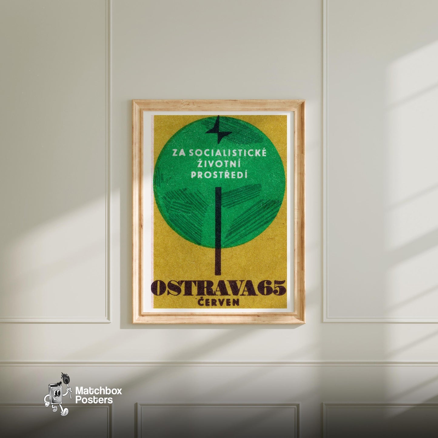 Socialism Trees - vintage matchbox label print - bedroom mockup