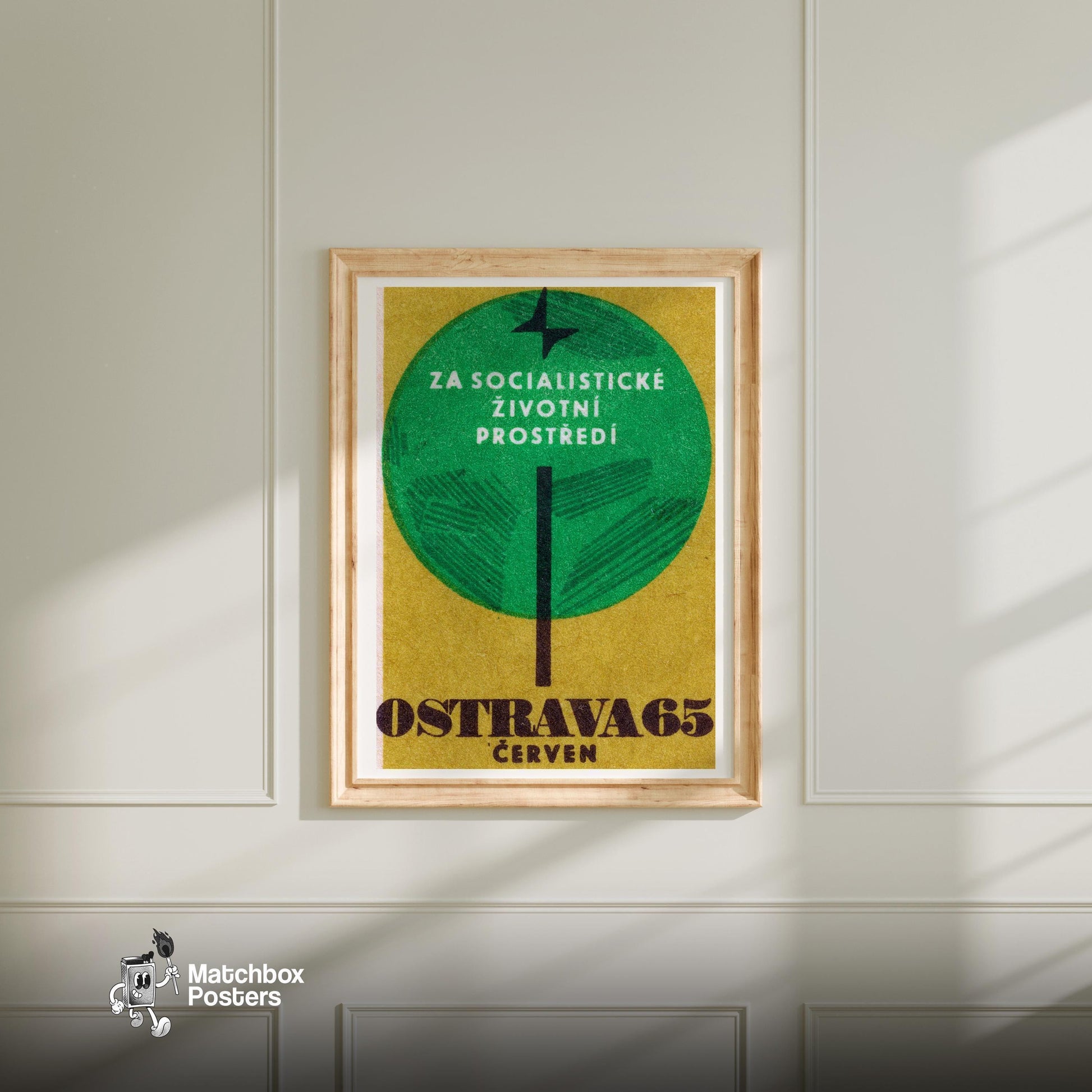 Socialism Trees - vintage matchbox label print - bedroom mockup