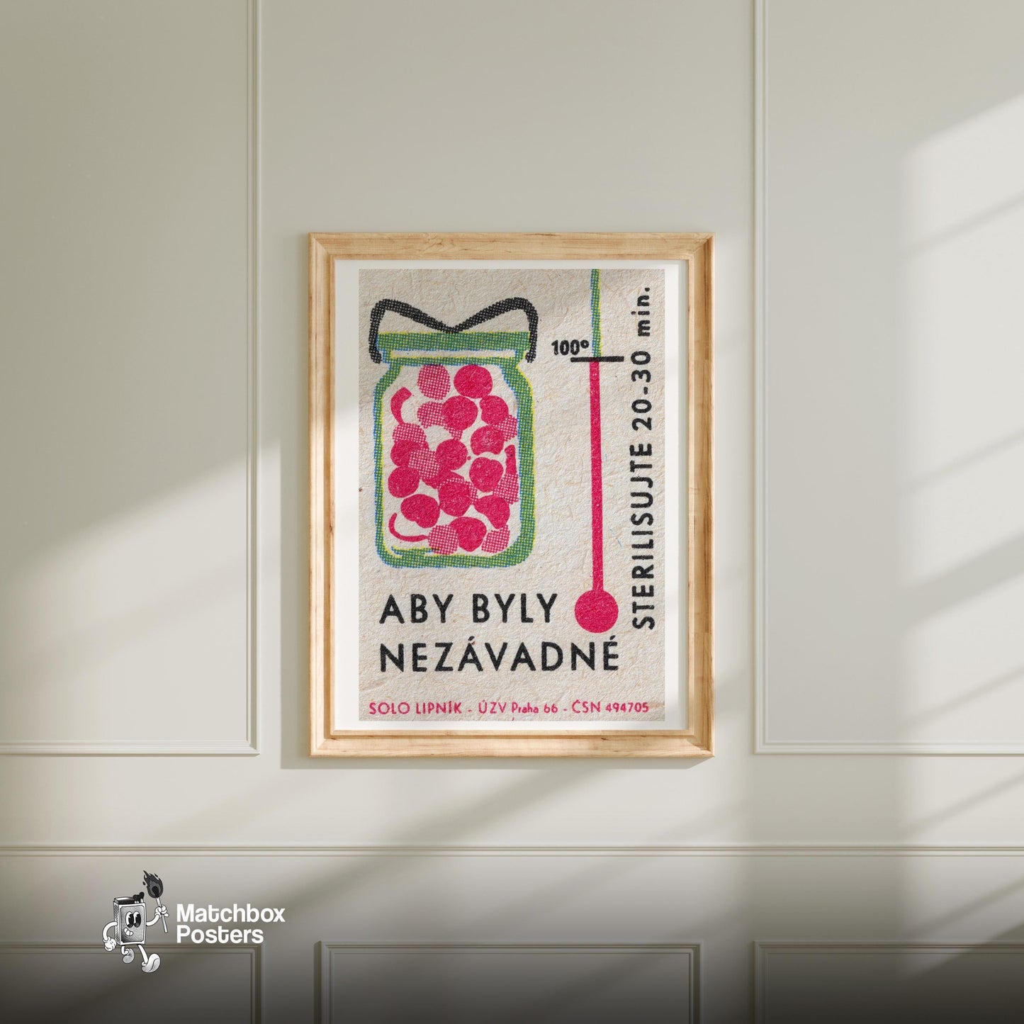 Jar of Cherries - vintage matchbox label print - bedroom mockup