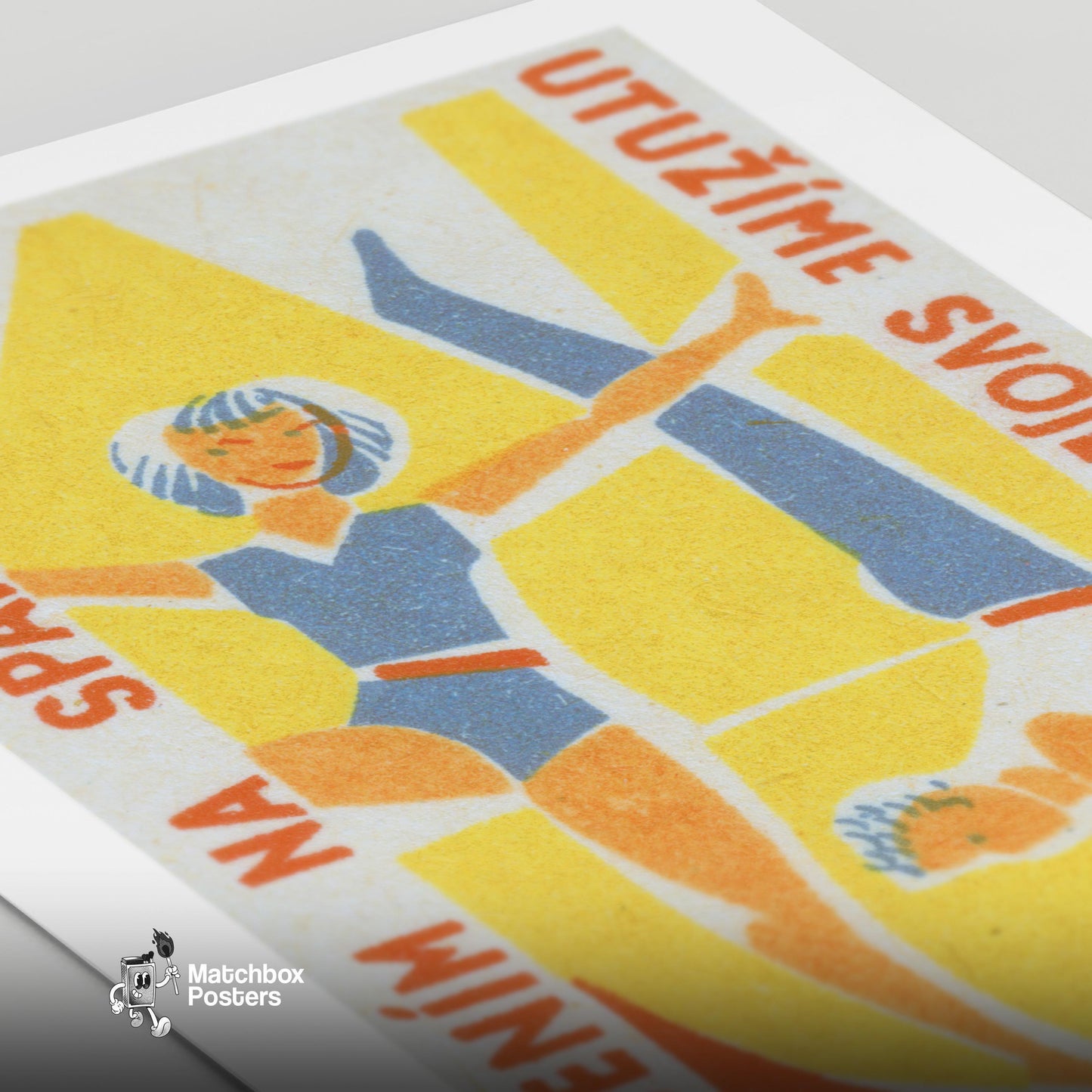 Two Gymnasts - vintage matchbox label print - close-up detail