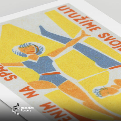 Two Gymnasts - vintage matchbox label print - close-up detail