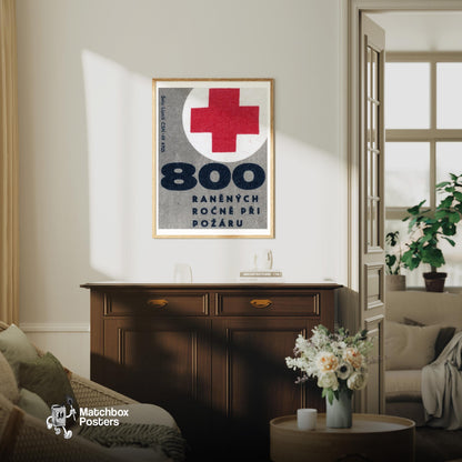 800 Wounded Yearly from Fire - vintage matchbox label print - living room mockup