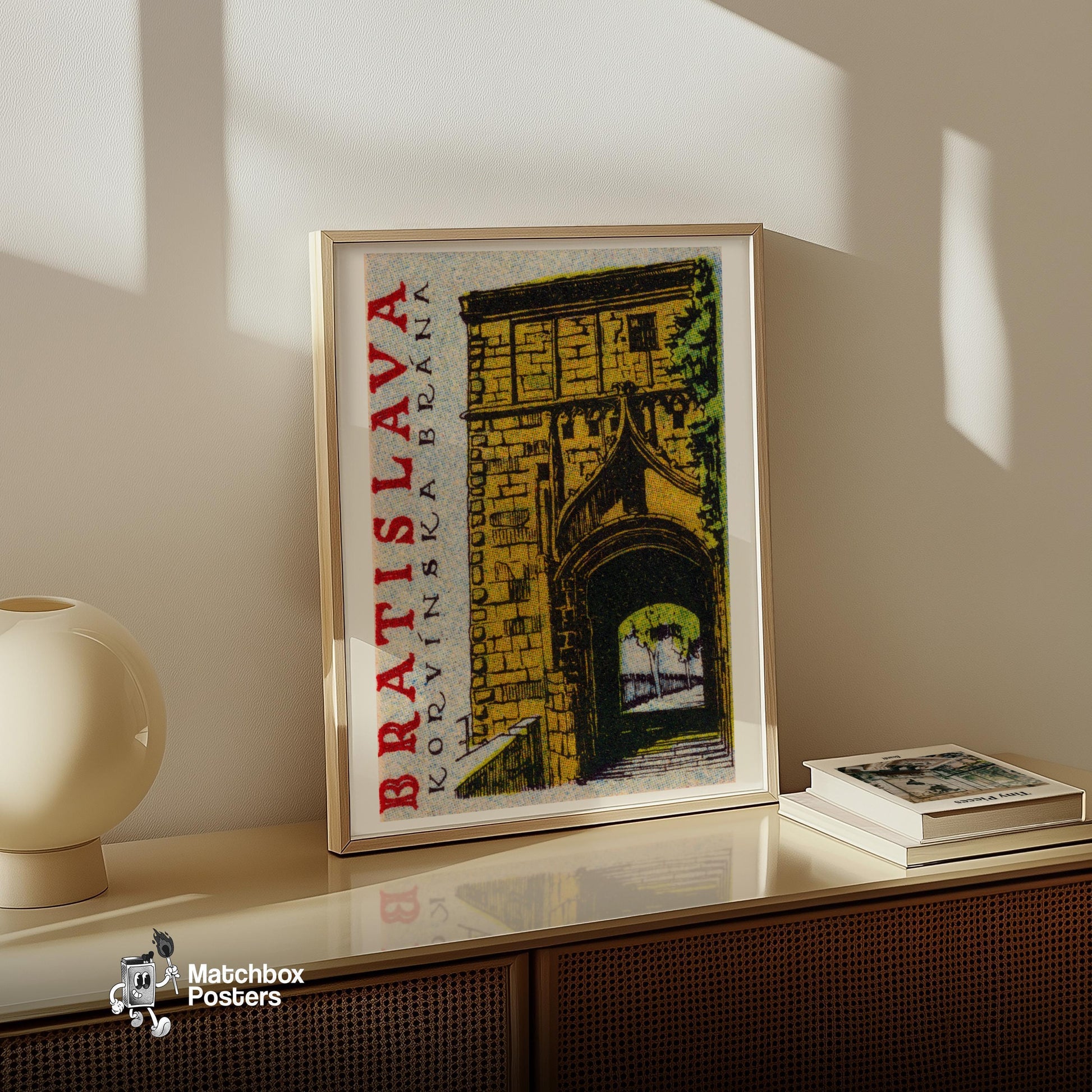 Historic Archway - vintage matchbox label print - size comparison