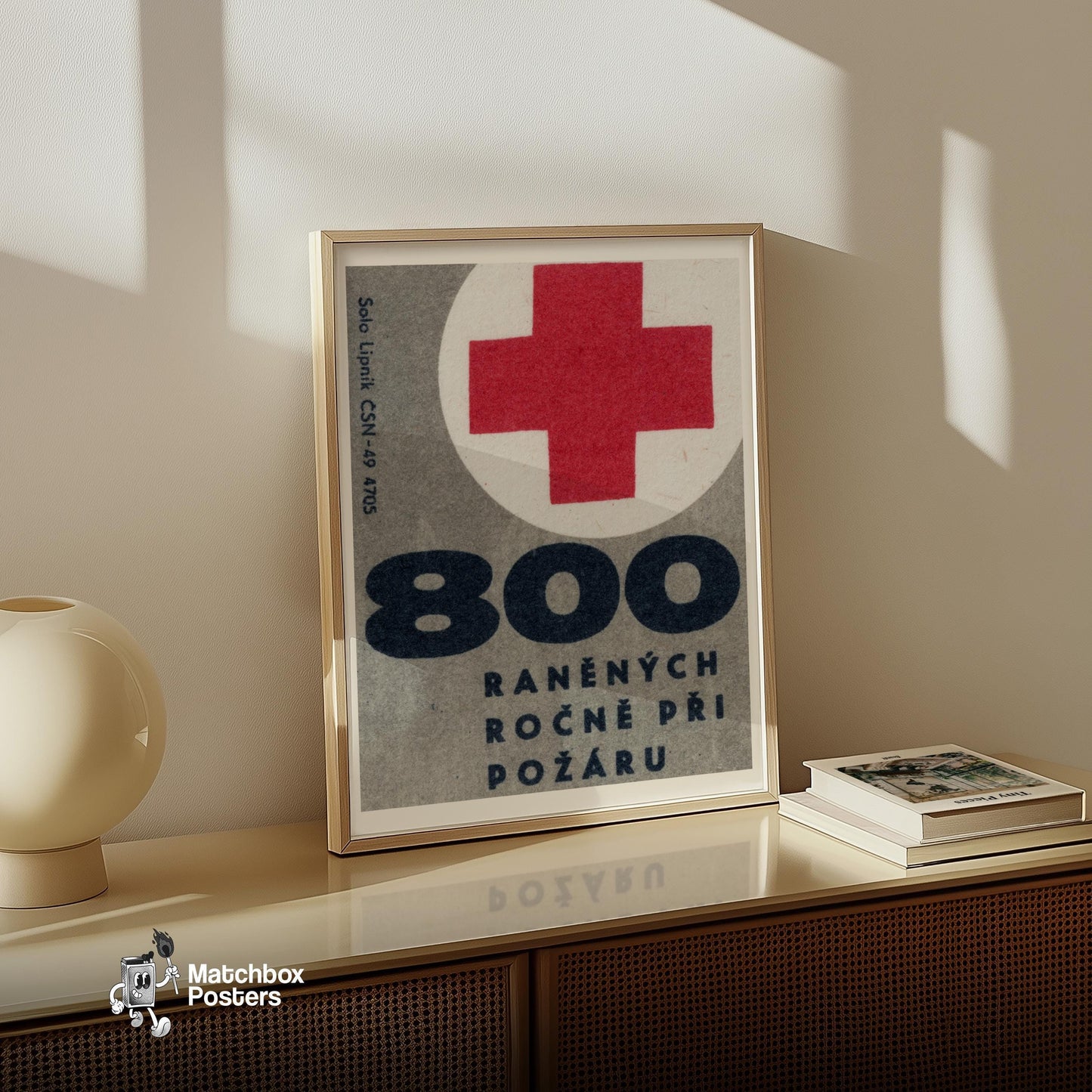 800 Wounded Yearly from Fire - vintage matchbox label print - size comparison