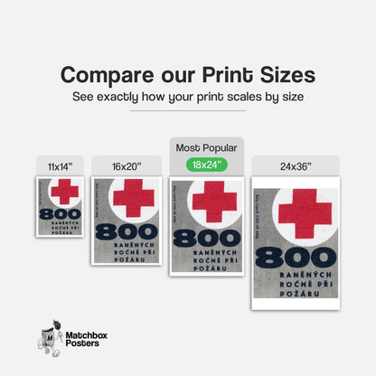 800 Wounded Yearly from Fire - vintage matchbox label print - gallery wall preview