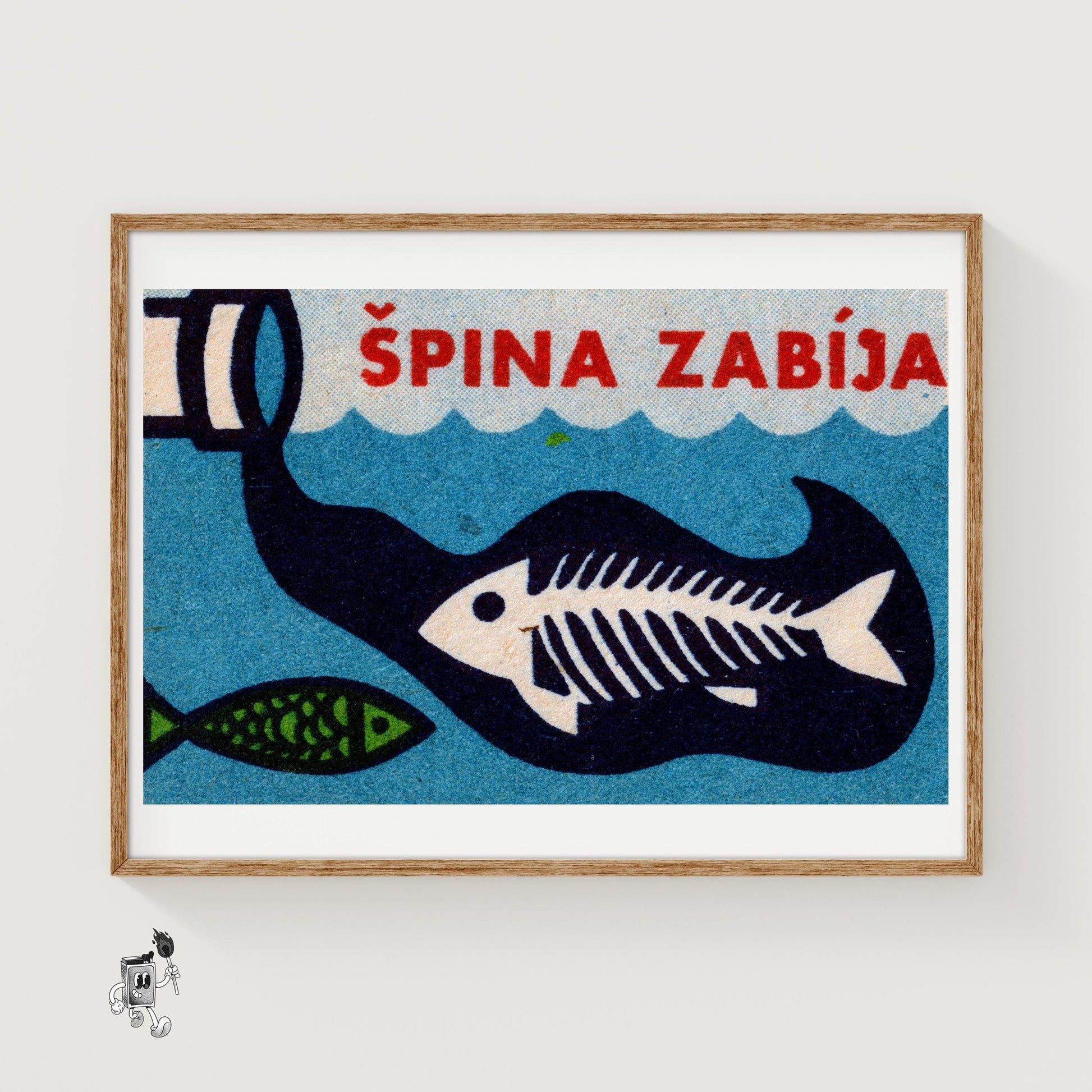 Pollution Kills Fish - vintage matchbox label print